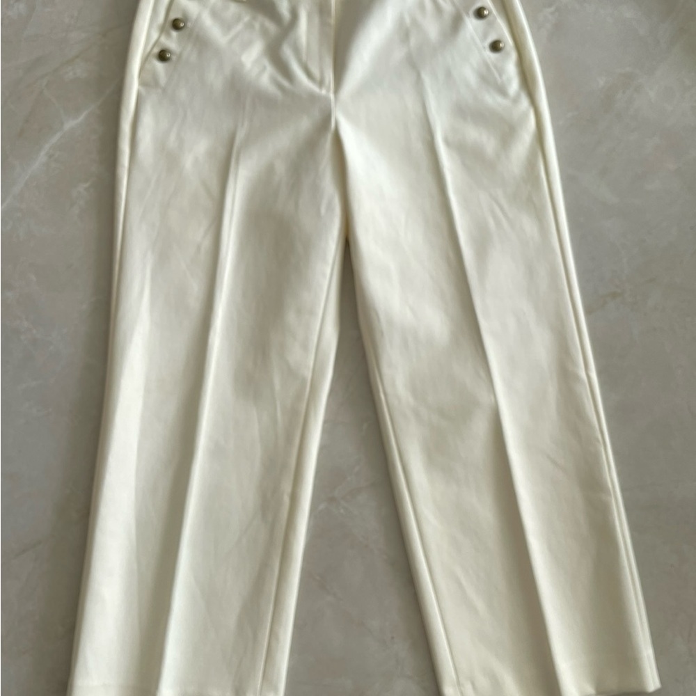 Talbot Pants Size 8 Cream Color Sailor Button Pants Wide Leg Ankle Length